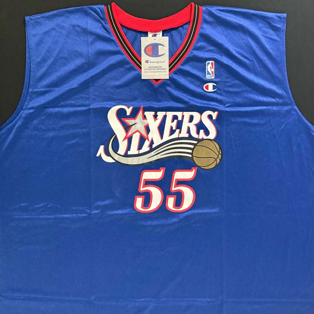 NWT Champion Dikembe Mutombo Philadelphia 76ers #55 Blue Alt NBA Jersey 52 2XL